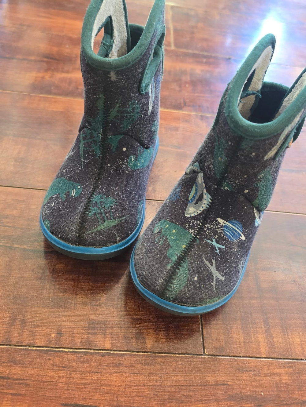 Bogs Kids Navy & Teal Dino and Space Print Pull-On Boots